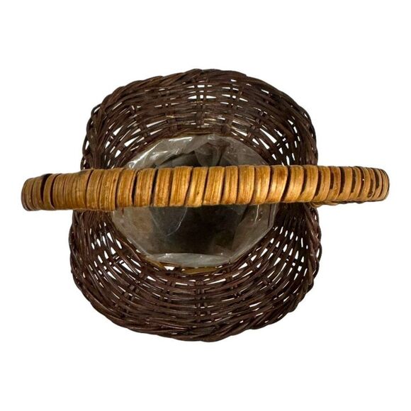 Mini Woven Pine Straw Needle Basket Flower Gathering Handle & Plastic Liner For - Picture 3 of 5